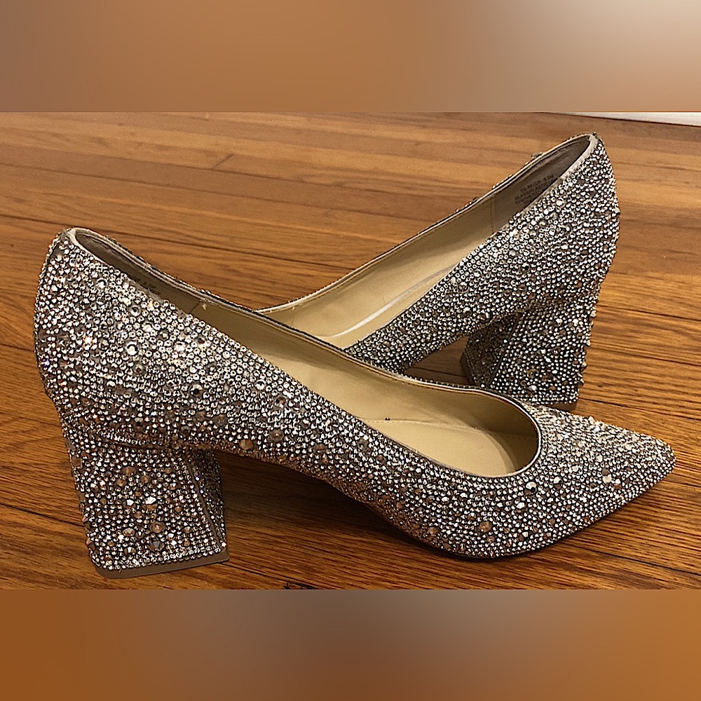 Blue by Betsey Johnson Rhinestone Embellished Block Heel Pumps